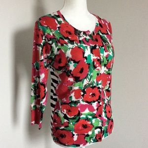 AUGUST SILK FLORAL STRIPE THIN CARDIGAN SZ M